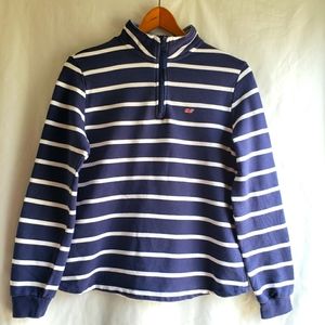 Vineyard Vines Women's Blue & White Striped Quarter Zip-Up Tops, Size: XS